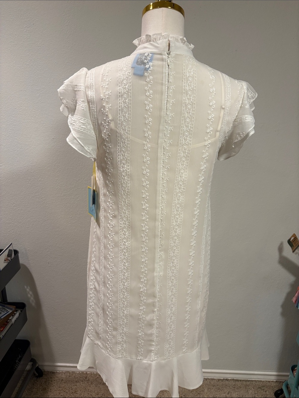 CeCe White Embroidered Ruffle-Hem Dress - Picture 3 of 6